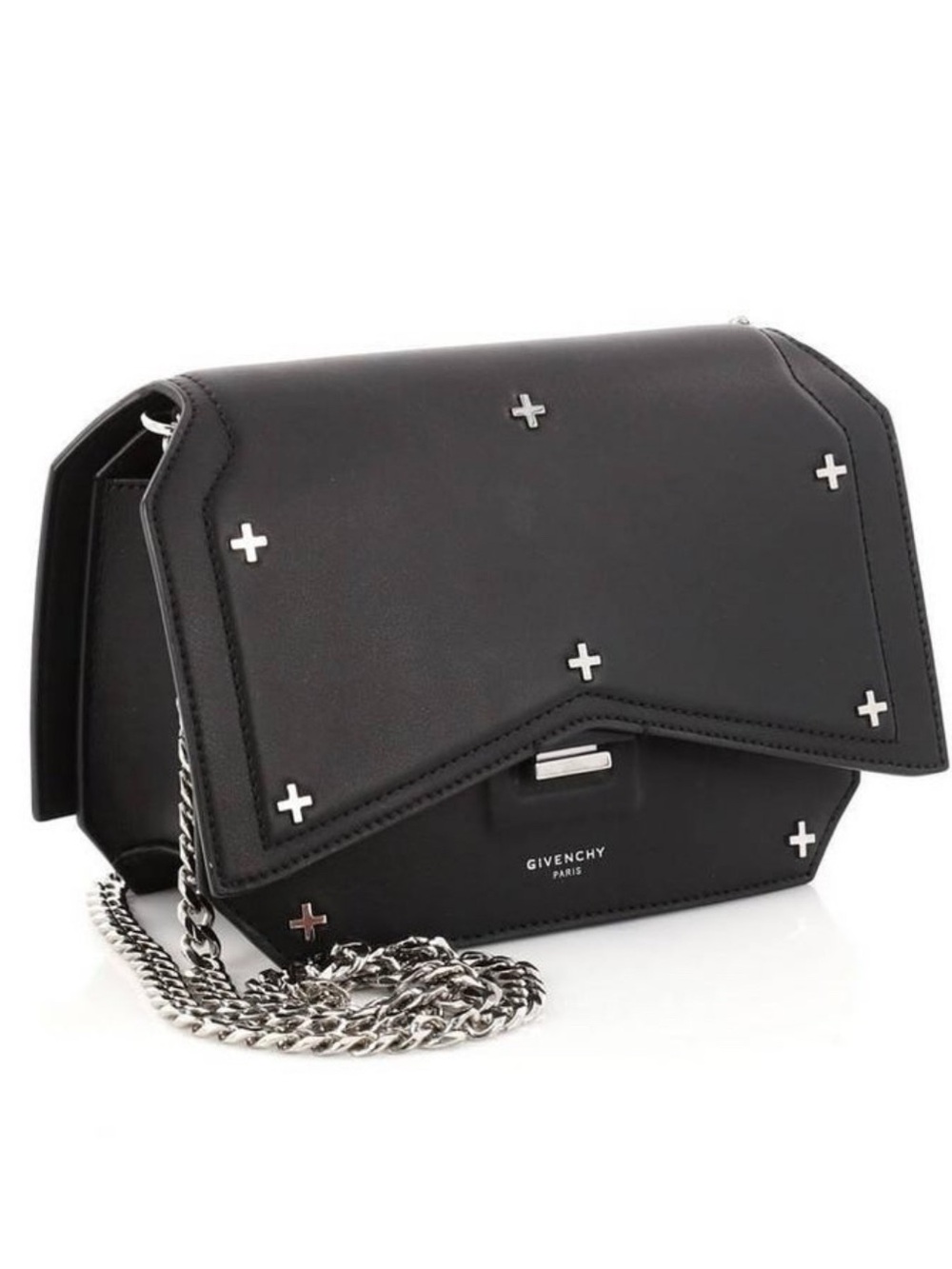 Givenchy Black Leather Crossbody with Silver Cross Studs